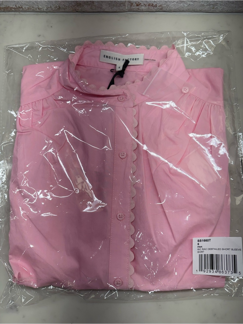 English Factory Pink Ric Rac Short Sleeve Button Front Blouse NWT Size Small